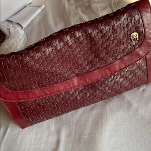 Etienne Aigner Burgundy Woven Leather Shoulder Bag